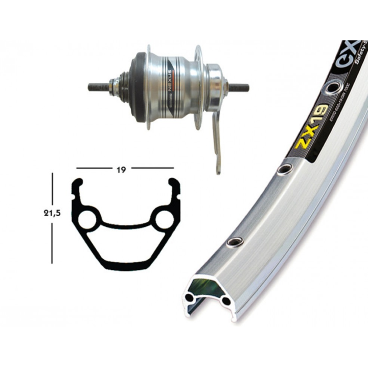 Ruota Posteriore 28x1.75 36F Cambio nel Mozzo Shimano 7v Exal ZX19 arg/niro