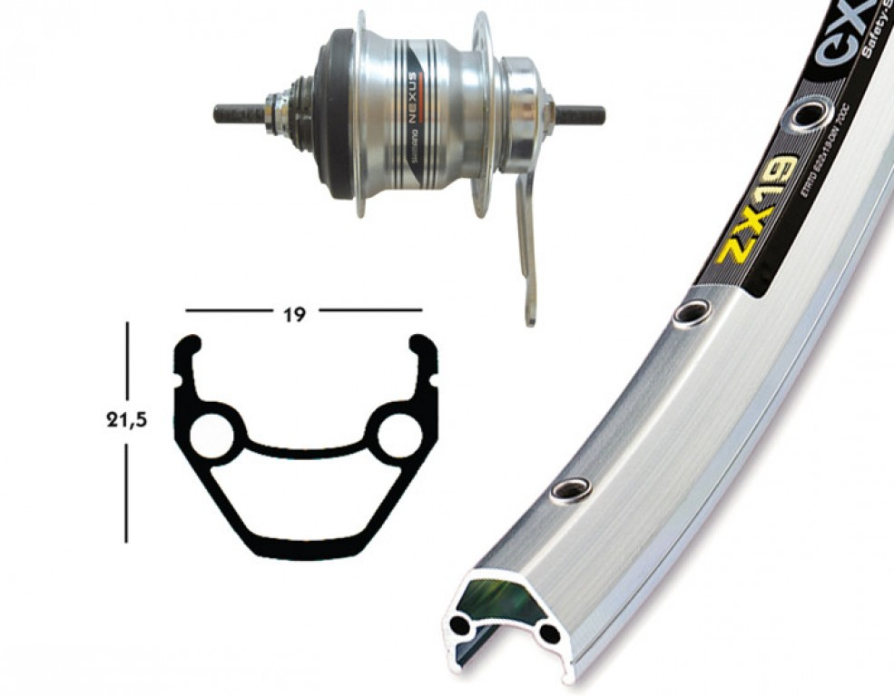 Ruota Posteriore 28x1.75 36F Cambio nel Mozzo Shimano 7v Exal ZX19 arg/niro