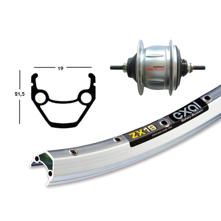 Ruota Posteriore 28x1.75 36F Cambio nel Mozzo Shimano 8v Exal ZX19 arg/inox