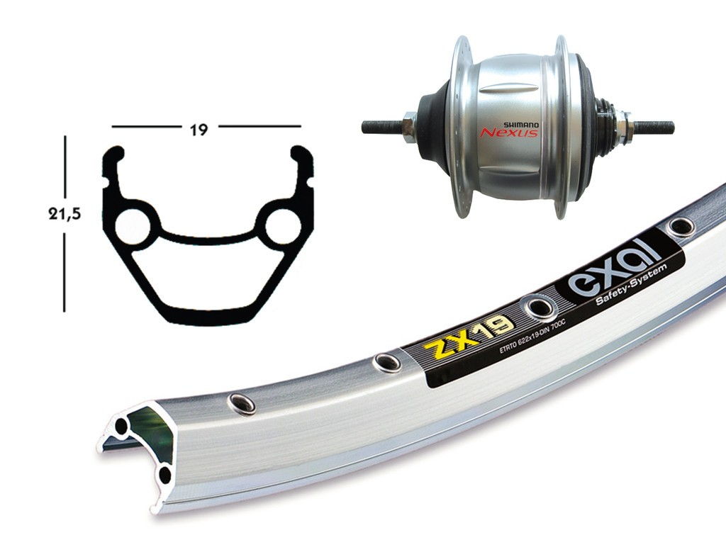 Ruota Posteriore 28x1.75 36F Cambio nel Mozzo Shimano 8v Exal ZX19 arg/inox