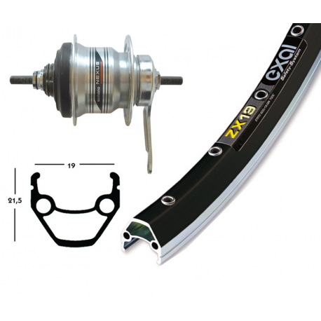 Ruota Posteriore 28x1.75 36F Cambio nel Mozzo Shimano 7v Exal ZX19 nero/arg