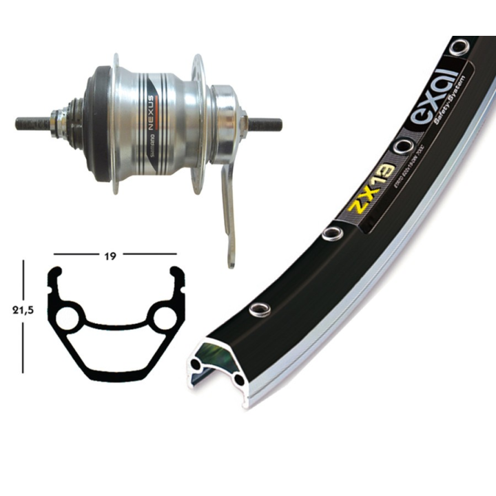 Ruota Posteriore 28x1.75 36F Cambio nel Mozzo Shimano 7v Exal ZX19 nero/arg