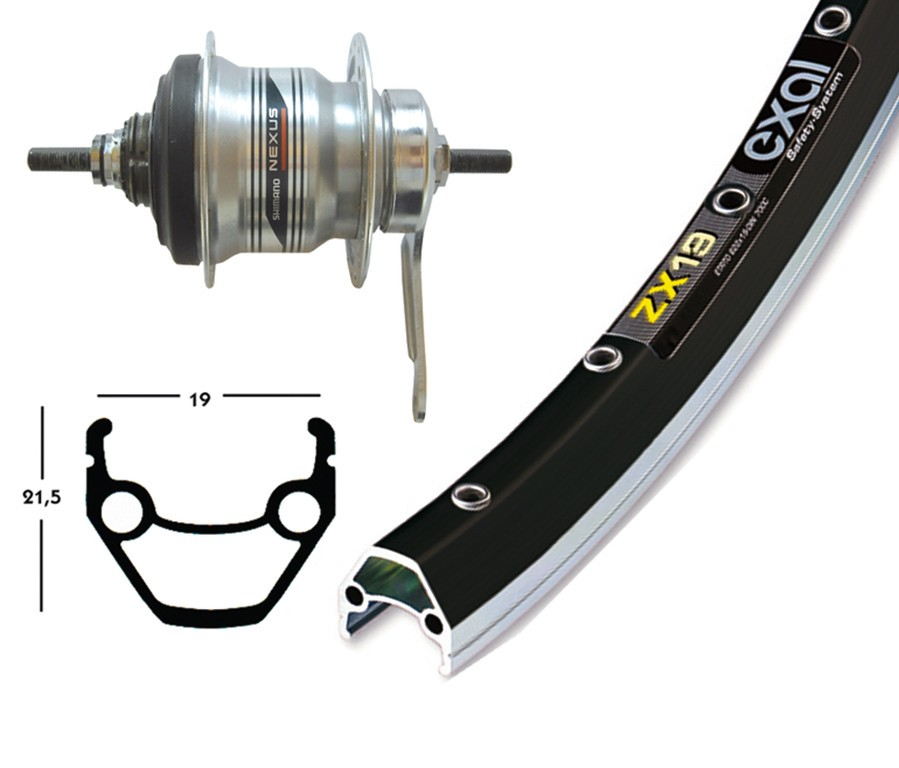 Ruota Posteriore 28x1.75 36F Cambio nel Mozzo Shimano 7v Exal ZX19 nero/arg