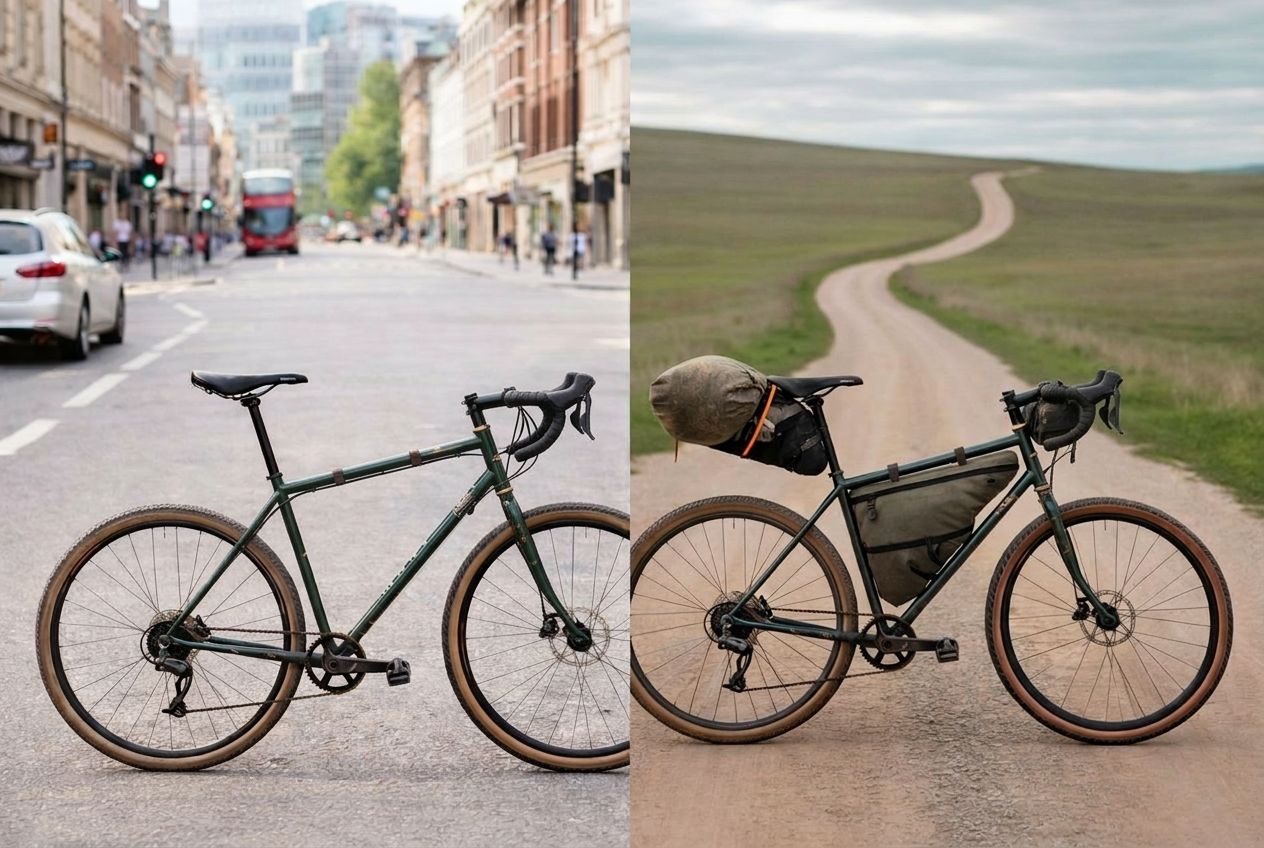 Gravel and adventure bikes on mixed terrain, between tarmac and dirt